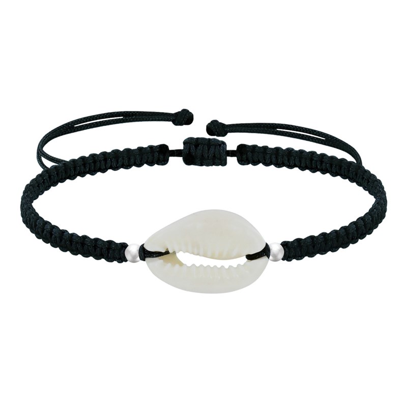 Bracelet Argent Cauris Lien Tréssé - Noir