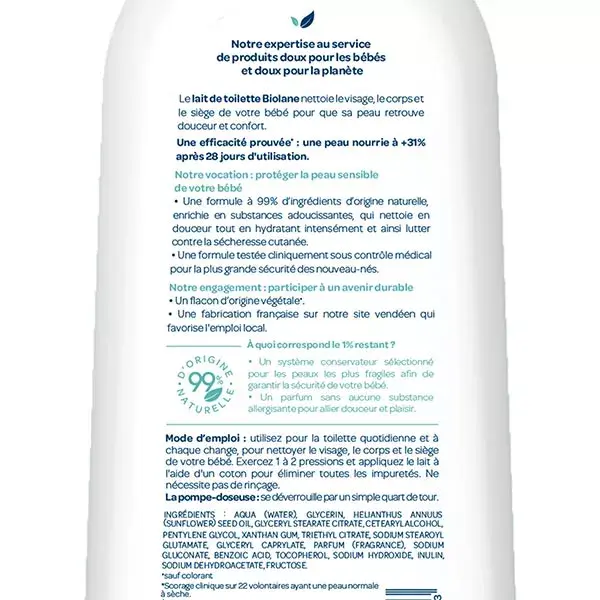 Biolane - Leite de Limpeza - Bebê - Limpa o rosto, o corpo e a área da fralda - 750ml