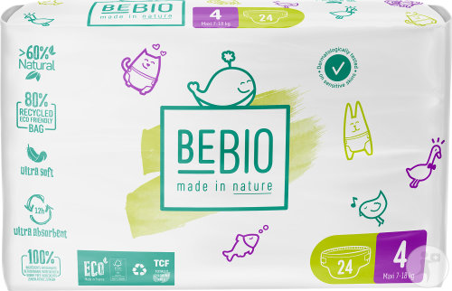 Bebio Couches Ecologique Haute Tolérance Cutanée T4 Maxi 7-18kg 24 Pièces