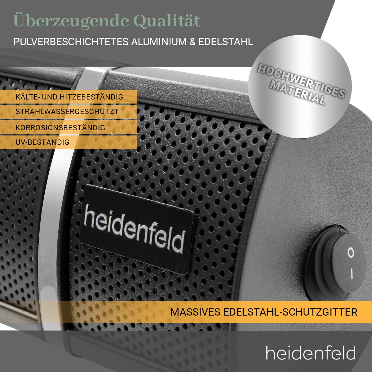 Heidenfeld Infrarot-Heizstrahler IH110, 1000-3000 Watt, Fernbedienung, Schutzhülle, 180° neigbar