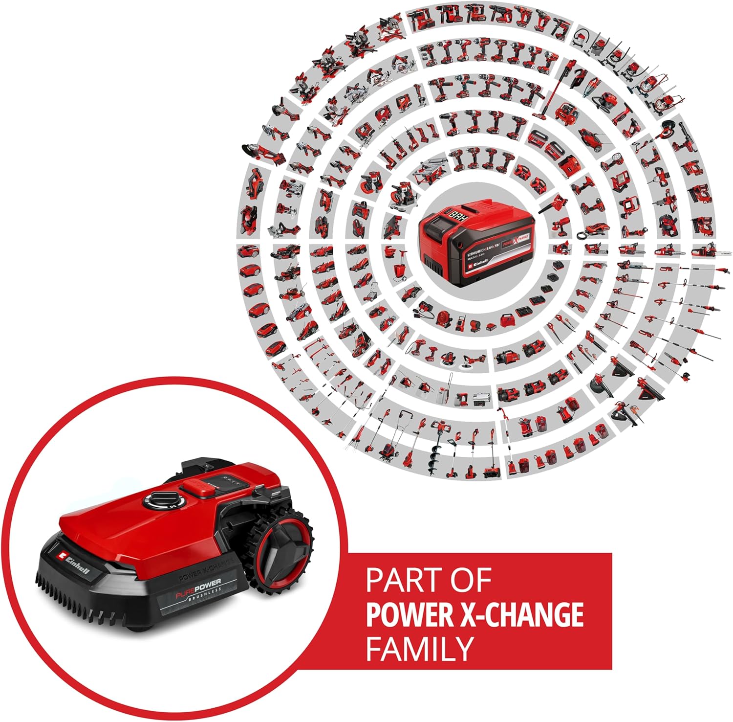 Einhell Mähroboter FREELEXO 500 Power X-Change (18 V, App-Steuerung, IPX5, Over-The-Air Updates via Wi-Fi, inkl. Installationsequipment für 500 m² + 2,5 Ah Plus Akku)
