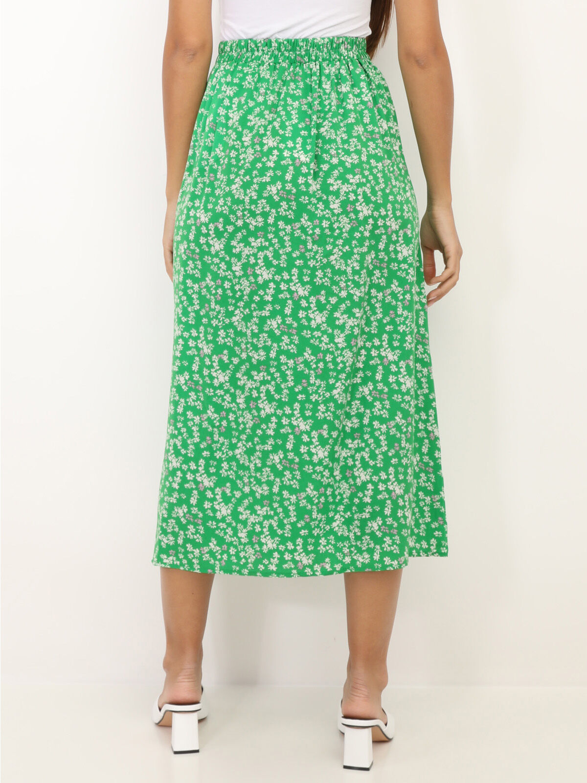 Jupe fendue à motif petites fleurs- Vert