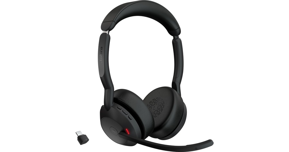 JabraEvolve2 55, Incl. oplaadstandaard on-ear headset  (Zwart, Stereo, UC, USB-C, Link380c)