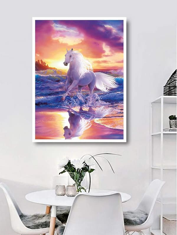 Diamond Painting / DIY 5D Diamantmaling - 30x40cm - Hvit Hest