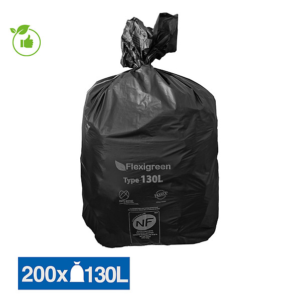 Sac poubelle noir Flexigreen 130 L, lot de 200