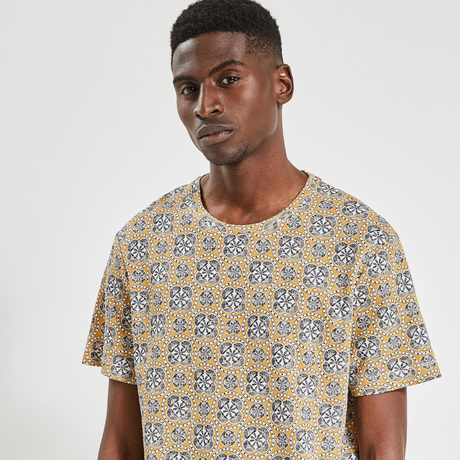 Tee shirt en coton lin imprimé Jaune foncé