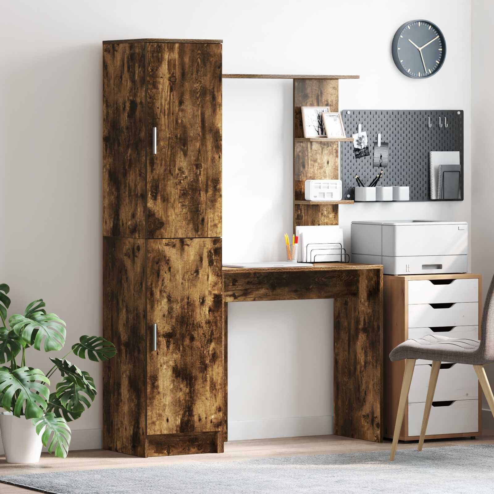 vidaXL Bureau met opbergruimte 2 st gerookt eikenhout 78,5 x 37 x 154,5 cm