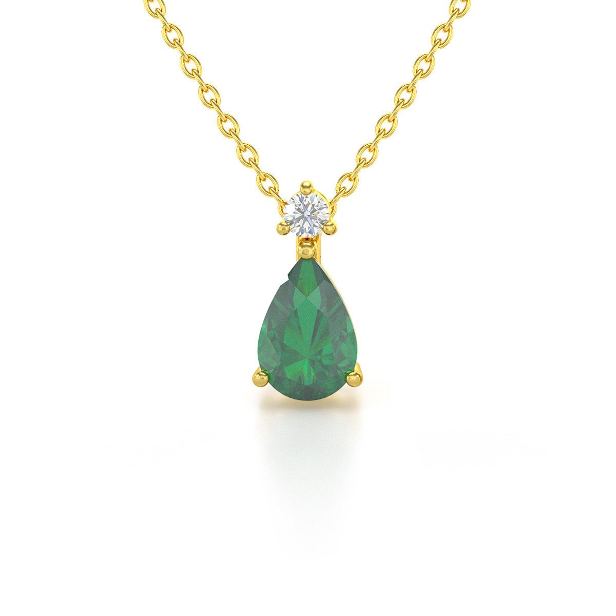 Collier Pendentif ADEN Or 585 Jaune Emeraude et Diamants Chaine Or 585 incluse 0.56grs