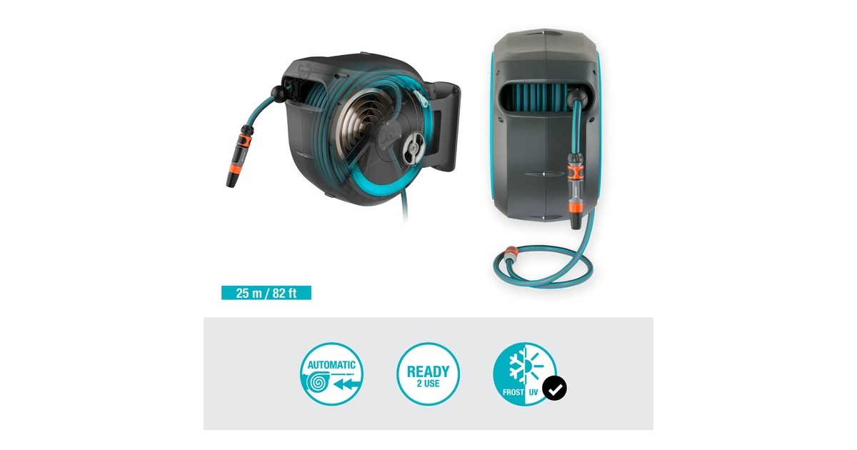 GARDENAWandslangenbox RollUp M/L slanghaspel  (Grijs/turquoise, 18620-20, 25 m)