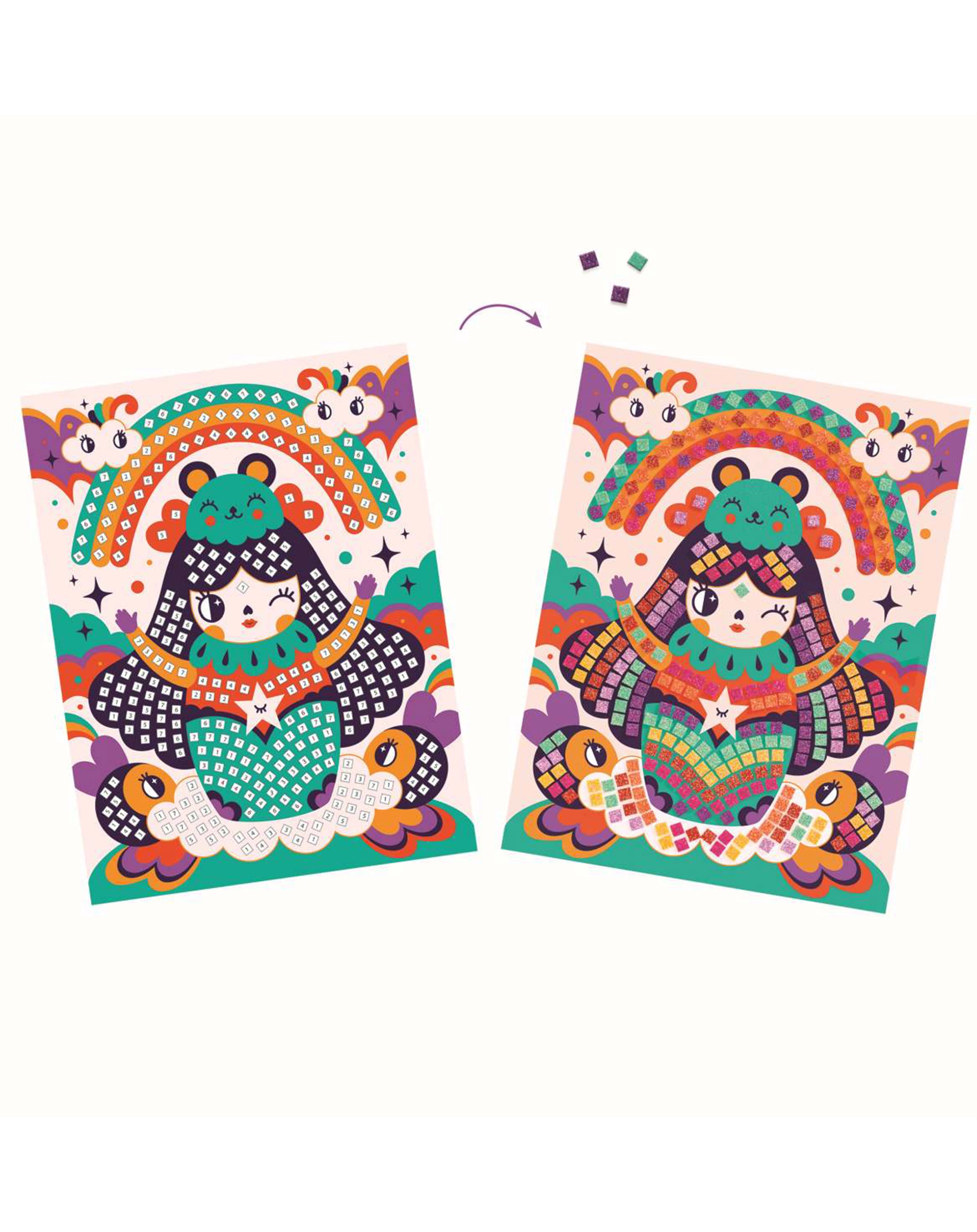 Mosaik-Bastelset GLITZER KOKESHI 9-teilig in bunt