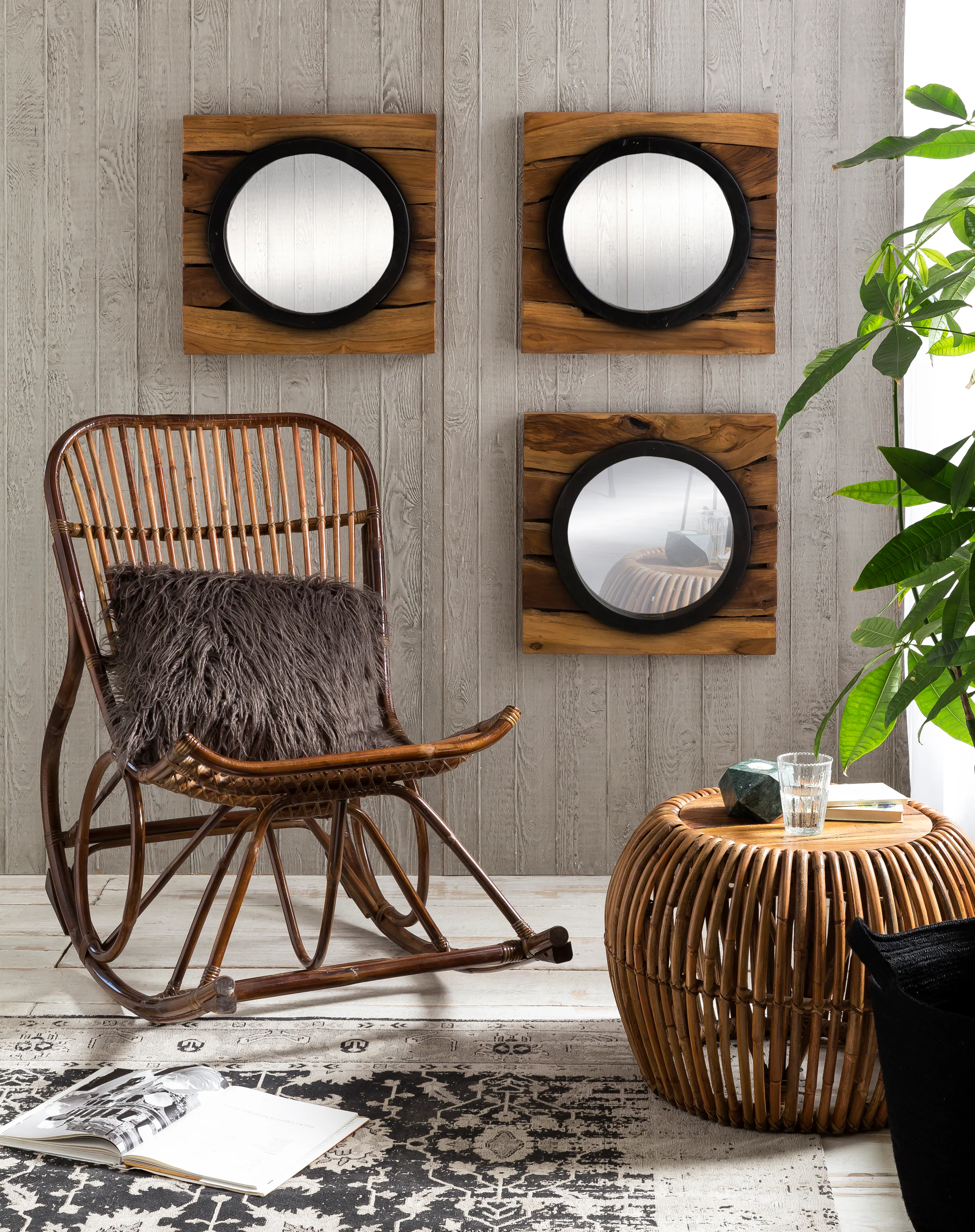 Schaukelstuhl Rattan Wohnzimmer Sessel Stuhl Relaxsessel Schaukelsessel