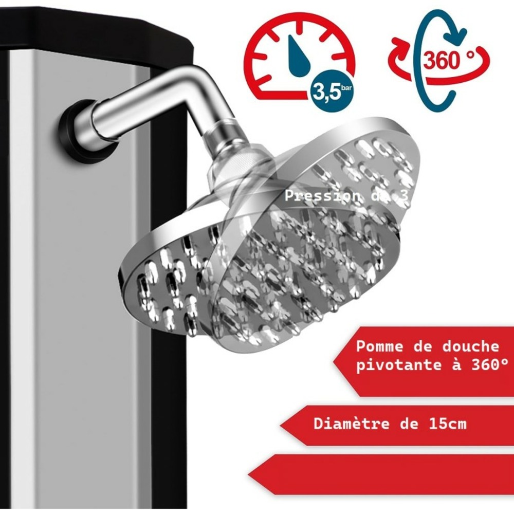 Douche solaire extérieure de camping avec robinet supplémentaire housse de protection-thermomètre intégré 60°c noir/argent