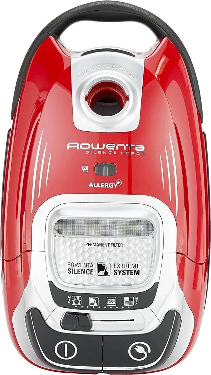 Rowenta Silence Force Allergy+, Bodenstaubsauger mit Beutel, 4,5 L Staubbeutelkapazität, extrem leise, hocheffiziente Bodendüse, langlebiger EffiTech-Motor, Staubsauger Tierhaare, Schwarz-Rot, RO7473