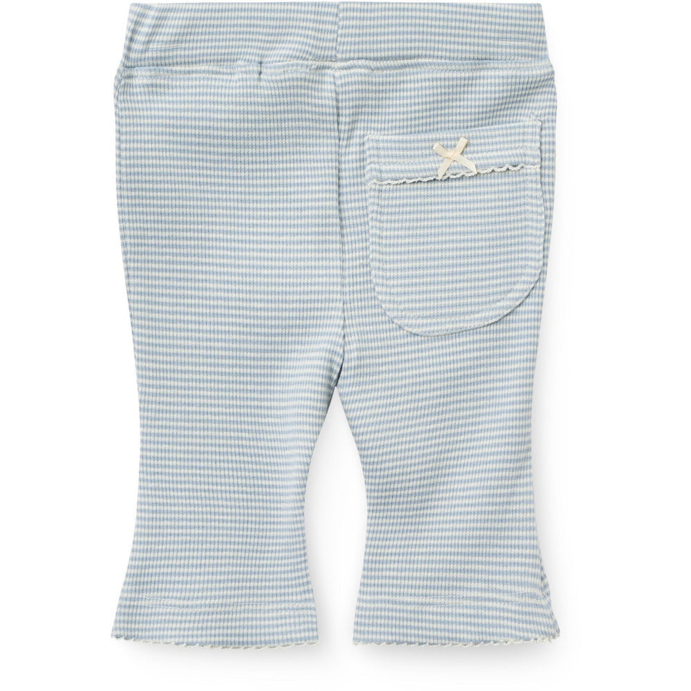 Køb COPENHAGEN COLORS Dusty Blue Stripe Stripe Modal Rib Flare Pant W. Picot & Sløjfe