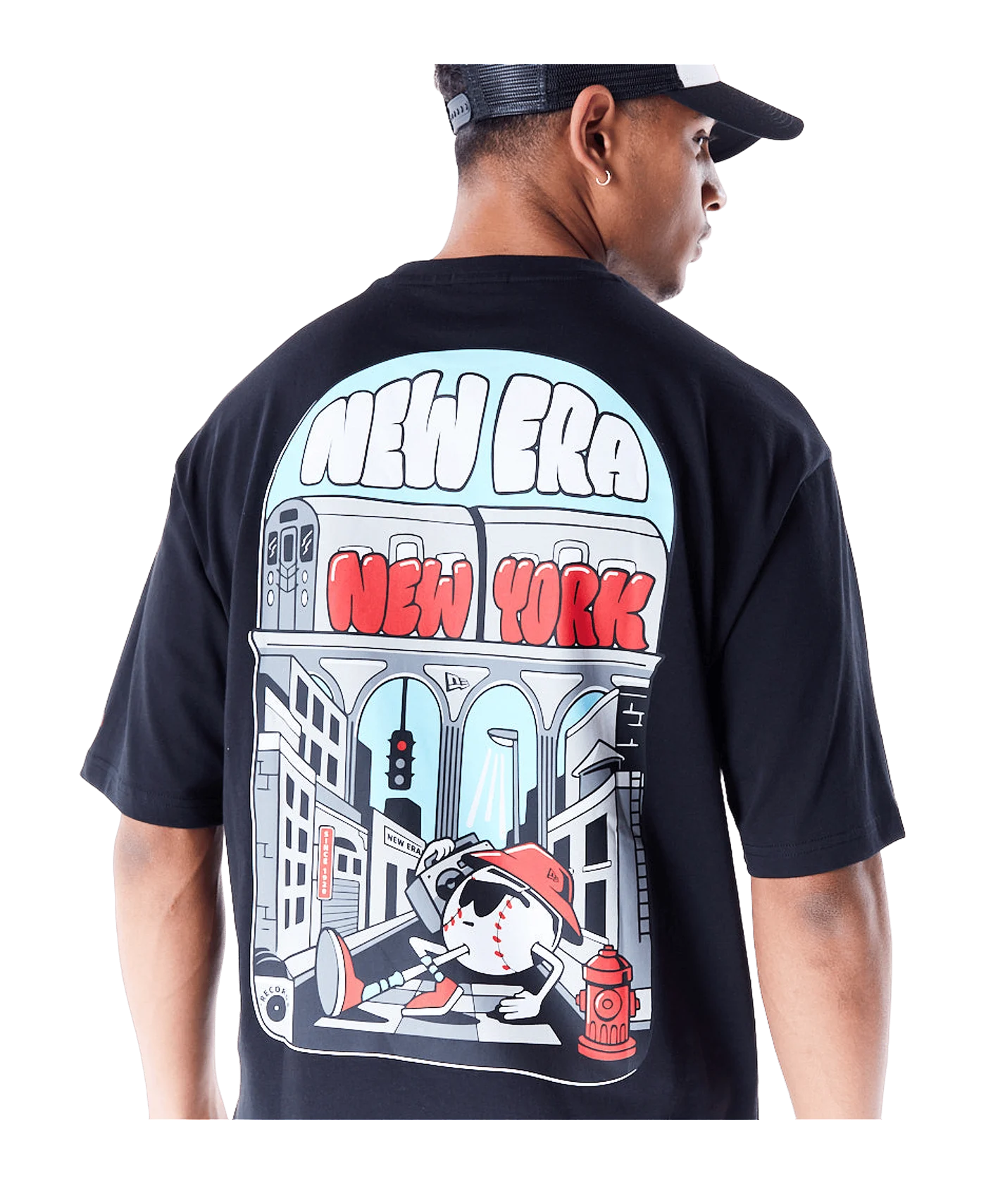 New Era Ne New York City Graphic Oversized T-Shirt Schwarz