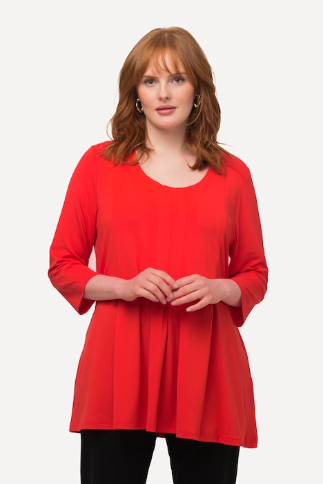 Shirt, Zierfalten, A-Linie, Rundhals, 3/4-Arm