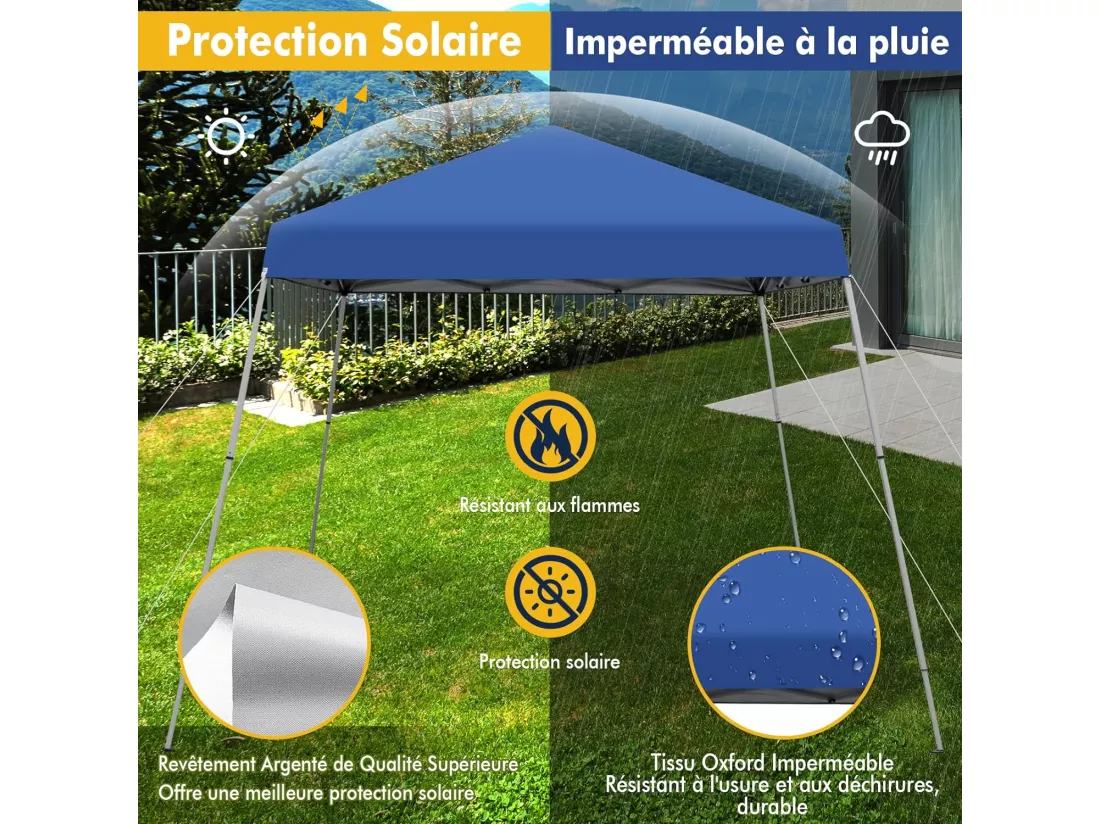 Tonnelle de Jardin Instantanée Pliable 3x3m/Tente de Jardin 3 Hauteurs Réglable Sac avec Sangles Anti-UV 50+ Imperméable pour Marché Patio CamBoisg Bleu