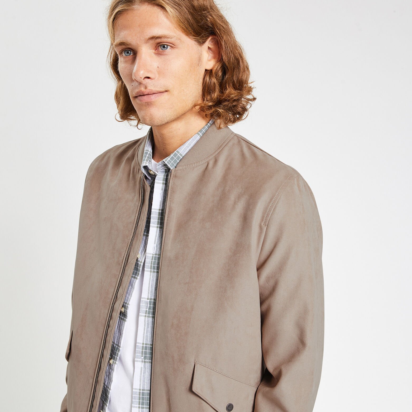 Blouson zippé aspect velours Beige