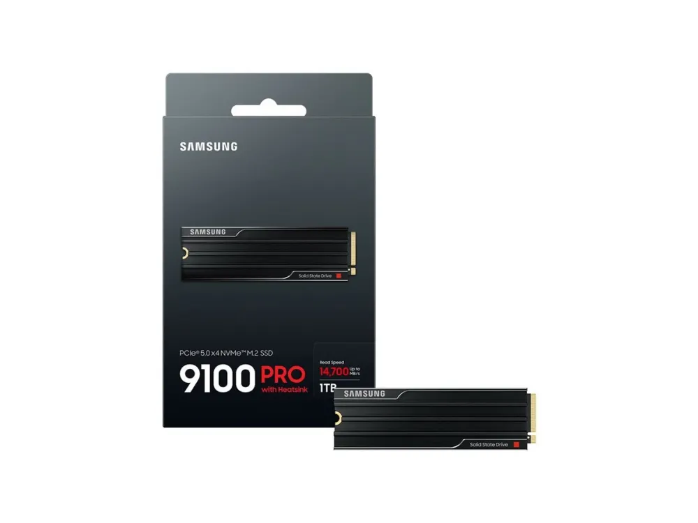 Samsung 9100 PRO MZ-VAP1T0 - SSD - krypteret - 1 TB - med køleplade - intern - M.2 2280 - PCI Express 5.0 x4 (NVMe) - 256-bit AES - TCG Opal Encryption 2.0 - sort