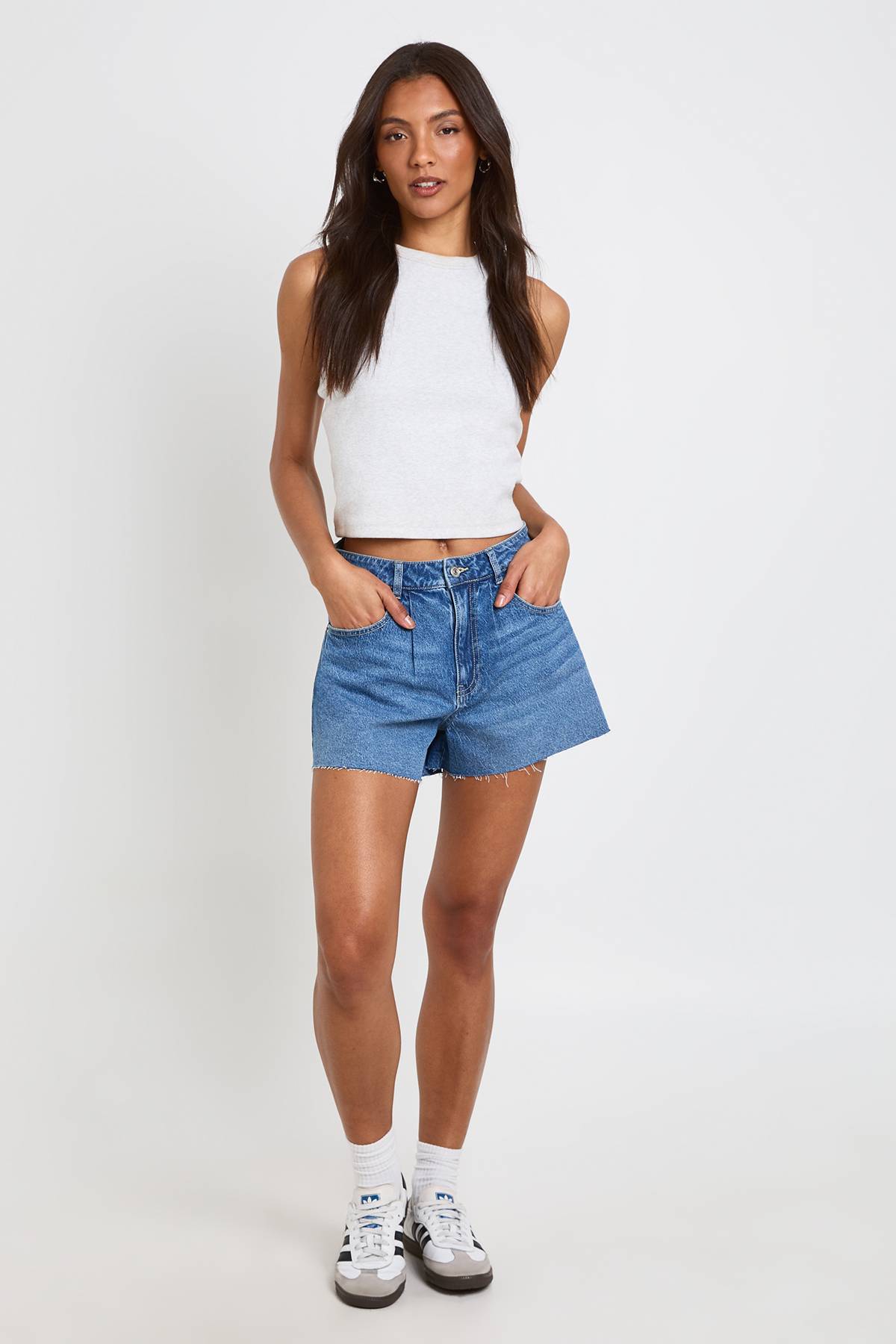 boohoo Short En Jean Large Et Évasé Taille Haute