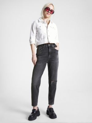 Calça jeans preta Mom de cintura ultra alta e corte afunilado