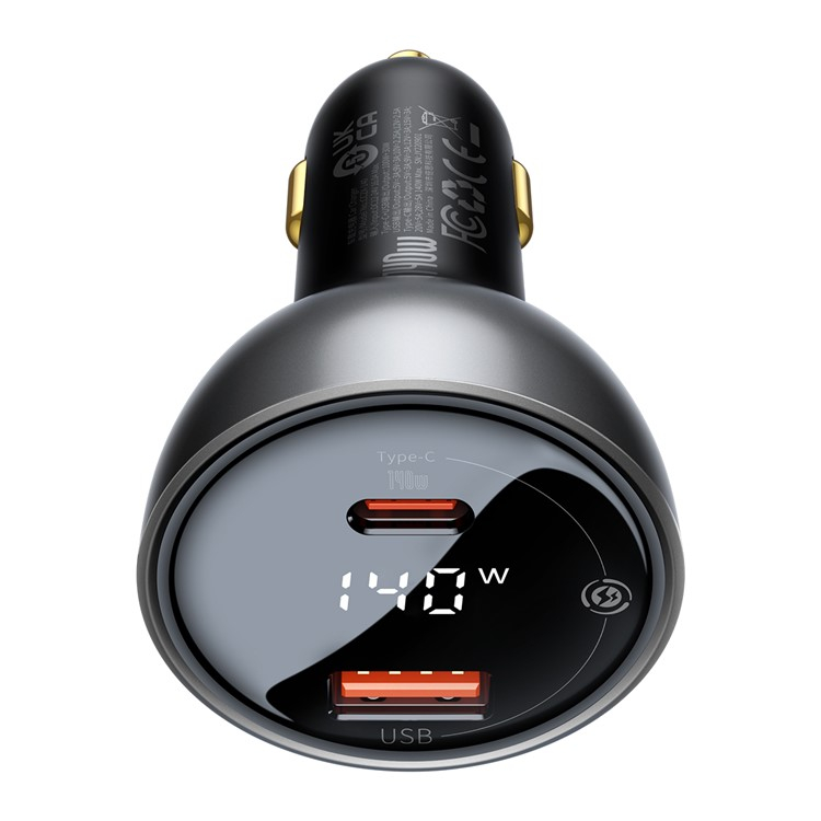 (140W) USB C / USB A Auto KFZ Ladegerät Netzteil PD 3.1 mit Display   USB C Ladekabel - Schwarz
