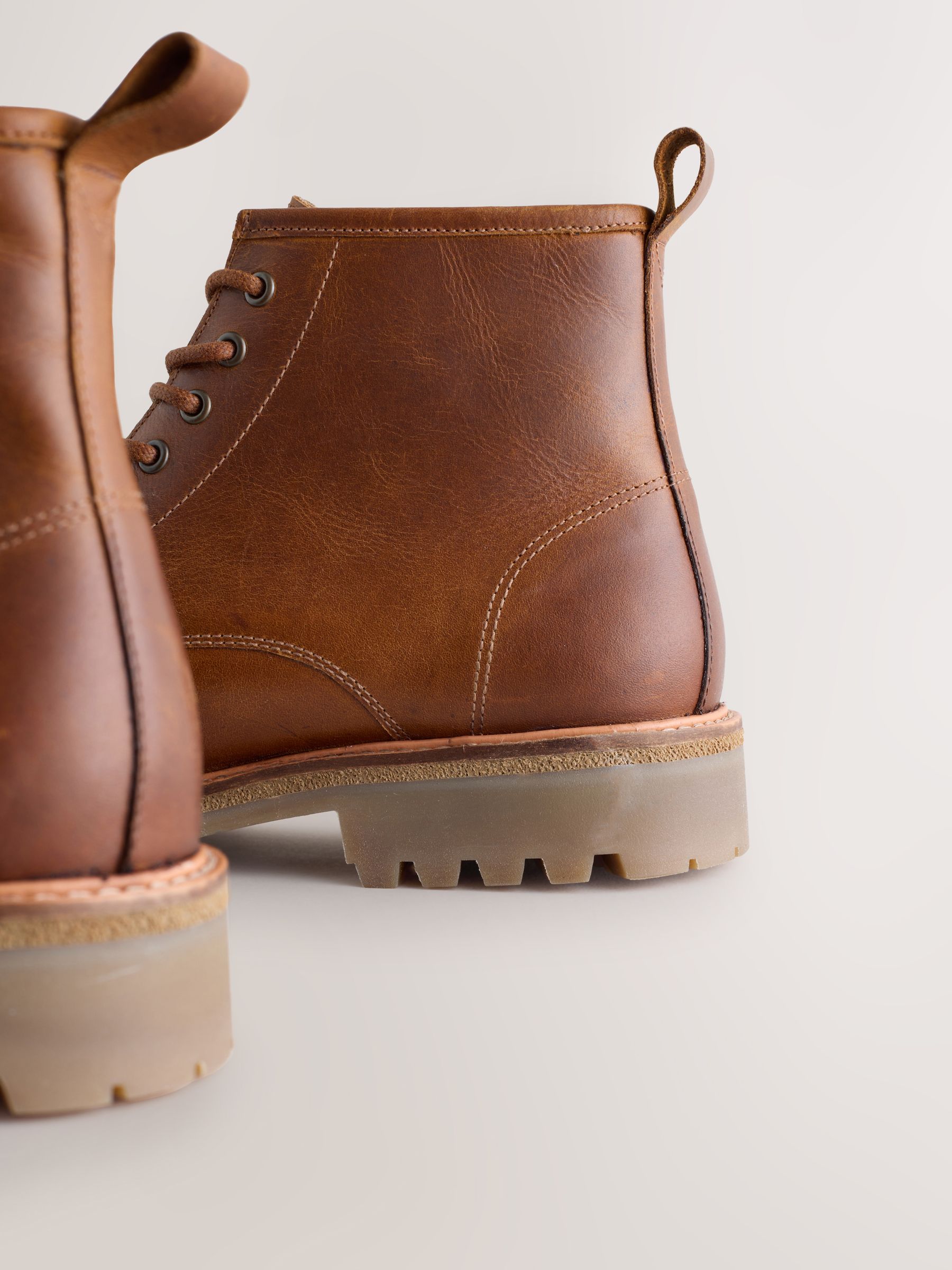 Lichtbruin - Tall Apron Toe Leather Boots