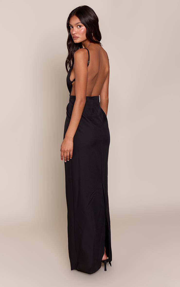 Noir Robe Longue Tissée Dos Ouvert À Encolure Droite