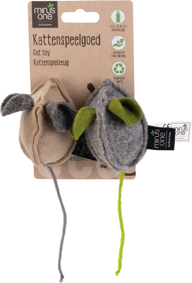 Beeztees kattenspeelgoed Minus One muis Luca 8 x 5 x 4 cm 2 stuks