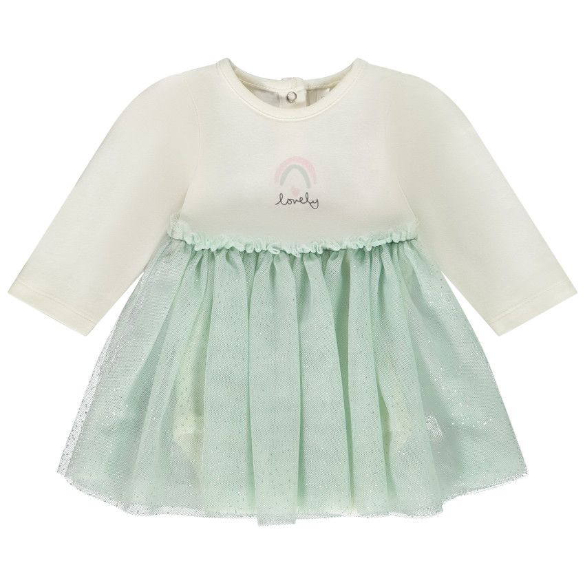 Robe body manches longues effet 2 en 1 bi-matière pour bébé fille - Ecru