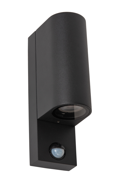 Lucide Zaro 2 wandlamp buiten met sensor IP65 rond zwart