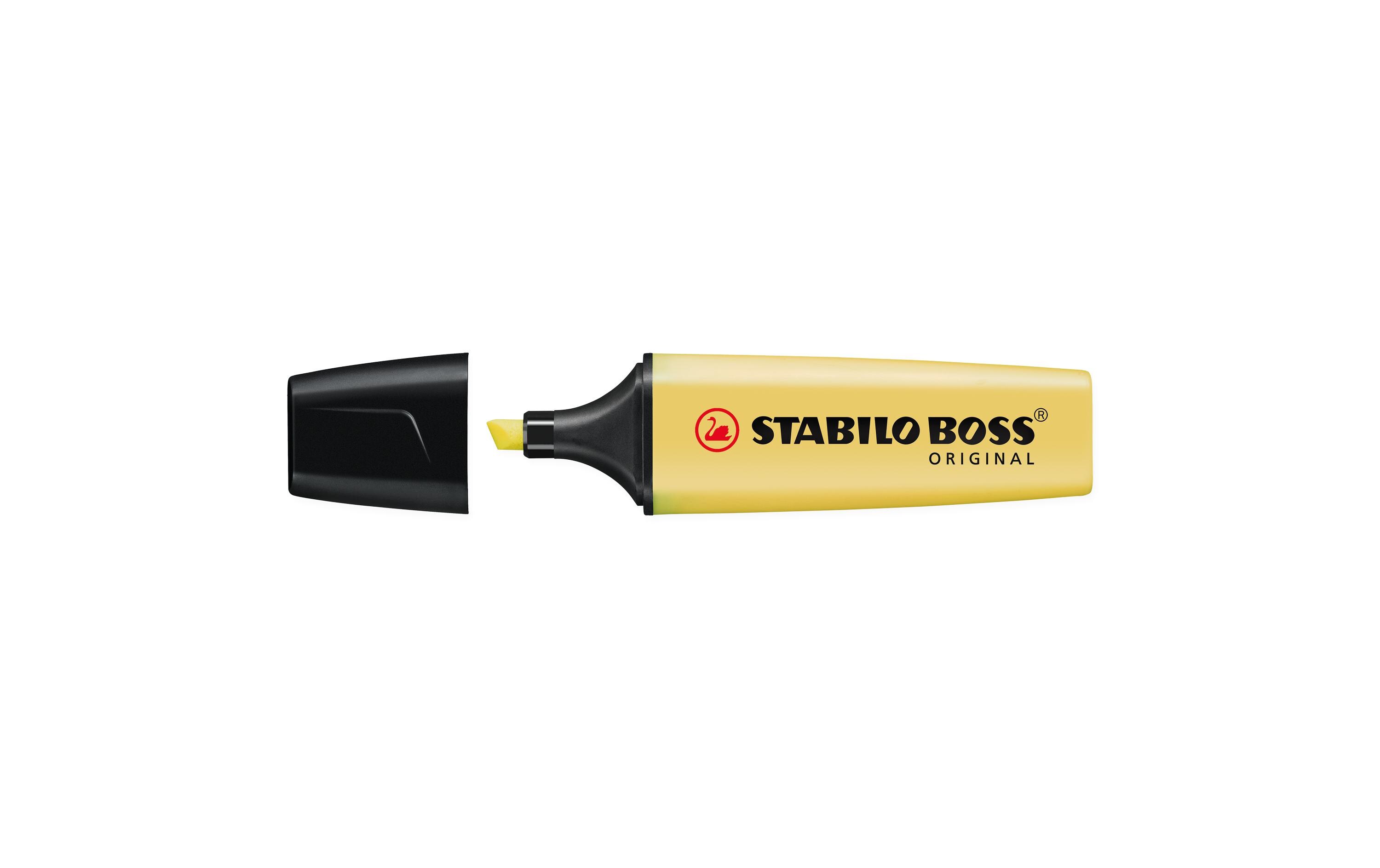 Textmarker Boss Pastell GelbTextmarker mit Universaltinte auf Wasserbasis für alle Papiere