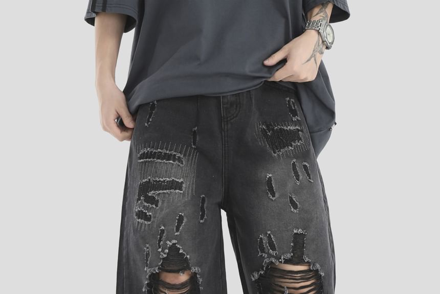 INStudio - Middelhoge denim shorts met distressed effect