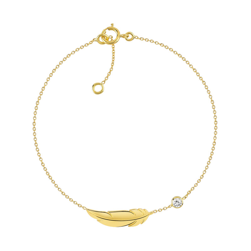 Bracelet or 375 jaune plume zirconia