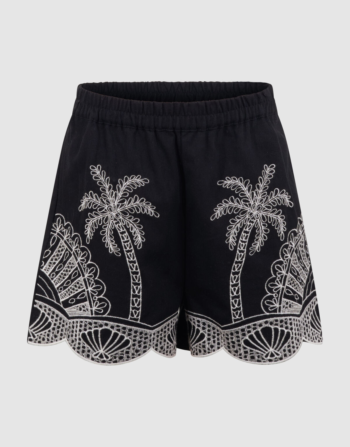 Palm Embroidery Short Zwart