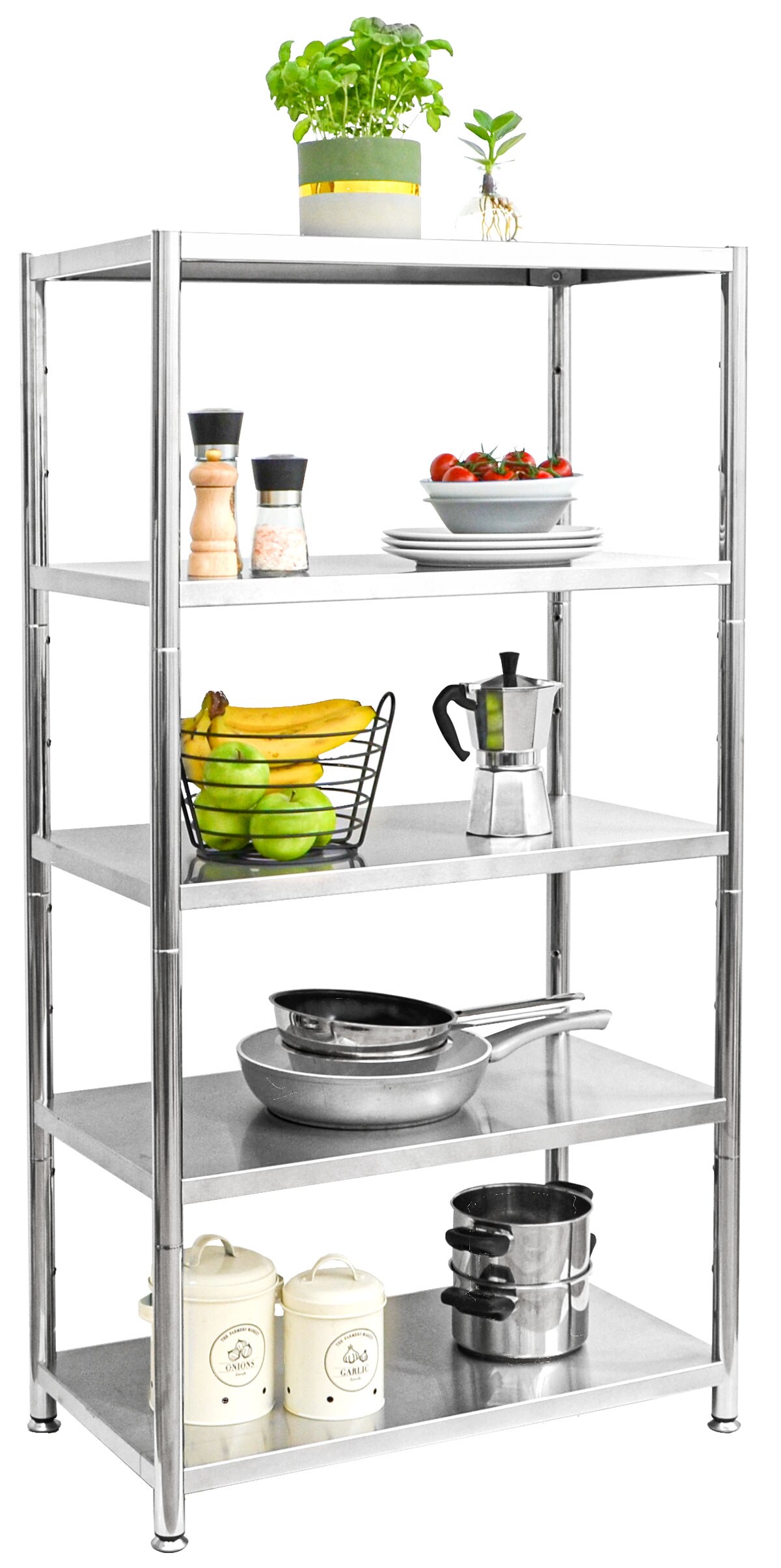 Edelstahl Regal bis 200kg - 5 Ebenen Schwerlastregal 74x41x140 Metallregal Küche