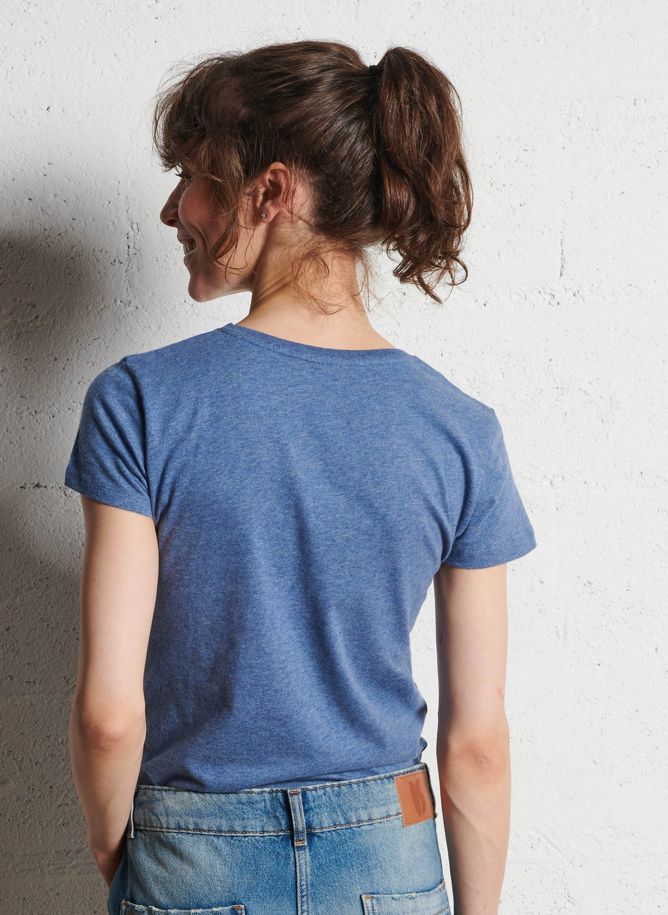 Tee-shirt col rond en coton | Bleu