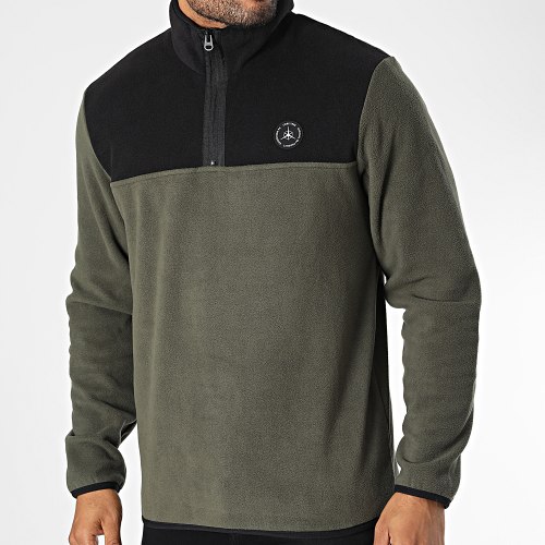 Sweat Col Zippé Tech Polar Vert Kaki Noir