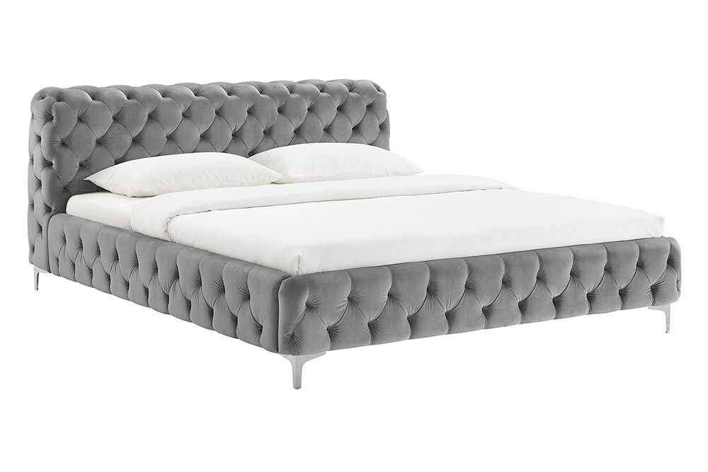 Design Doppelbett MODERN BAROCK 180x200cm grau Samt Chesterfield