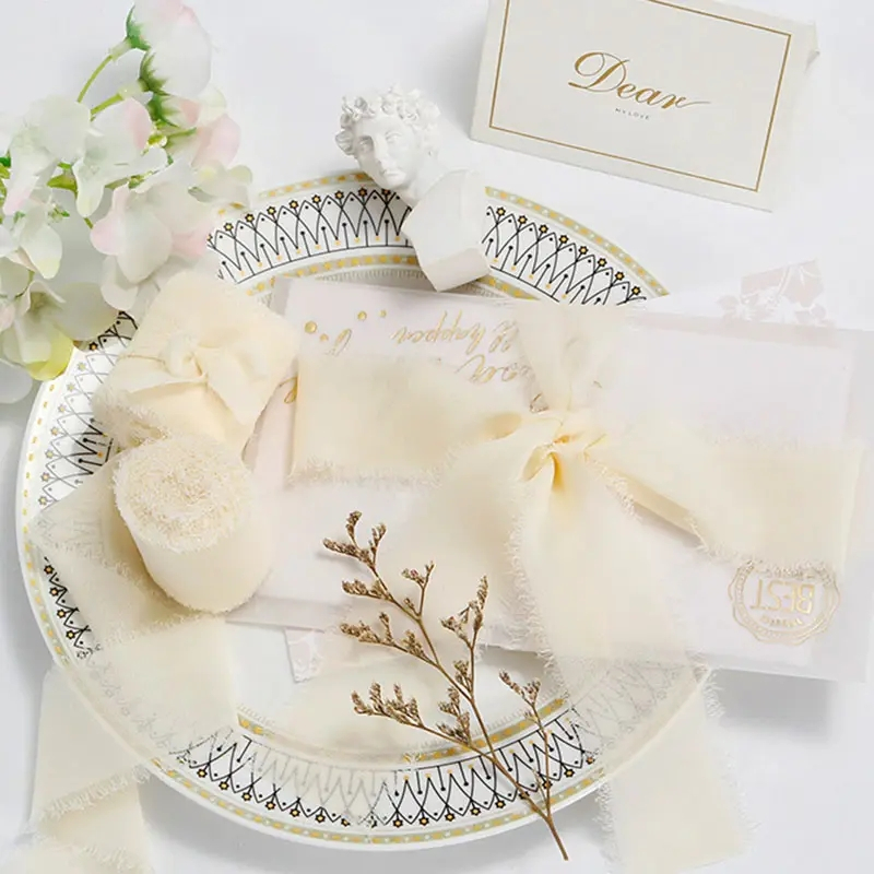 (3er Set) 4cmx5m Chiffon Geschenkband DIY Maschen Deko Band für Geburtstage / Hochzeiten / Taufe - Grün / Weiss