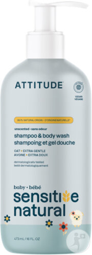 Attitude Sensitive Natural Shampoing Et Gel Nettoyant Bébés Peaux Sensibles Flacon-Pompe 473ml