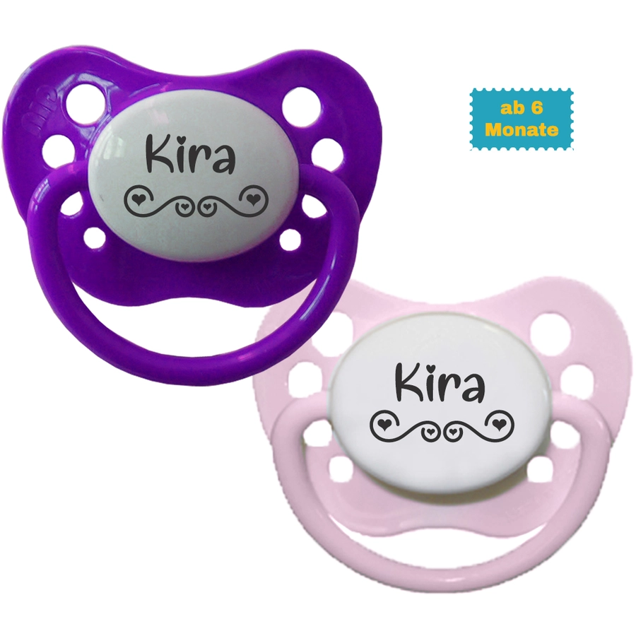 Schnullireich Schnuller mit Namen  Namensschnuller NIP Love – 2er Set Rosa
