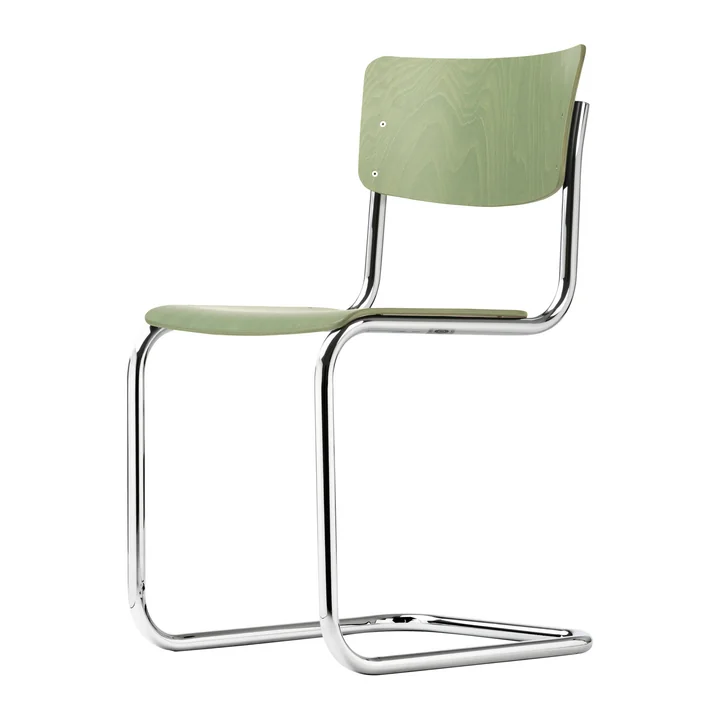 Thonet - S 43 Stuhl, Chrom / Buche schilfgrün gebeizt (TP 262)