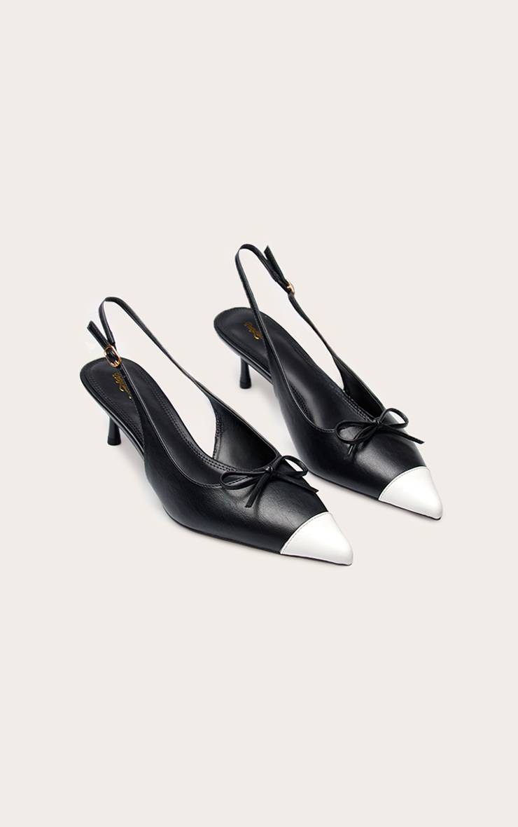 Noir Escarpin Slingback À Talon Chaton En Synthétique Avec Bout Contrasté