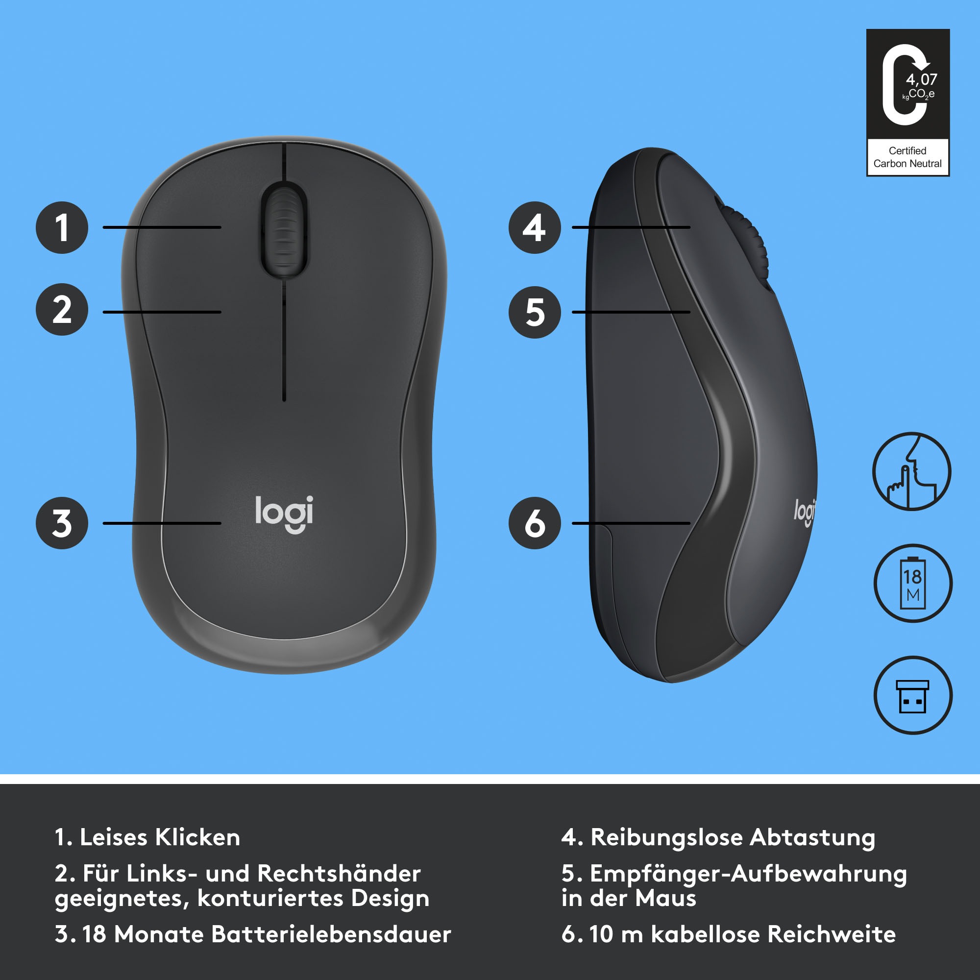 Logitech Maus »M220 SILENT Kabellose Maus, Für Links- & Rechtshänder« RF Wireless