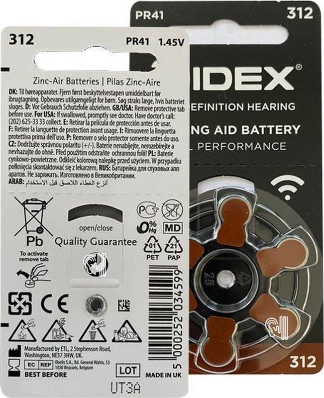 Widex | Hoortoestel batterijen | 10 pakjes | 60 batterijen | Bruine sticker | P312 | gehoorapparaat