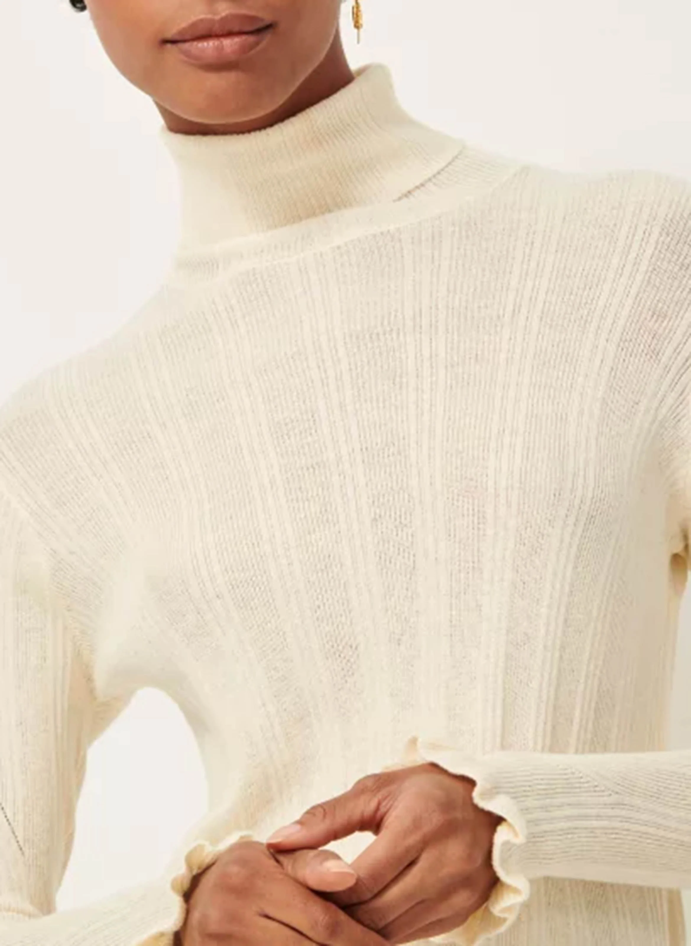 NORTE - Pull col roulé ajusté en coton mélangé | Beige