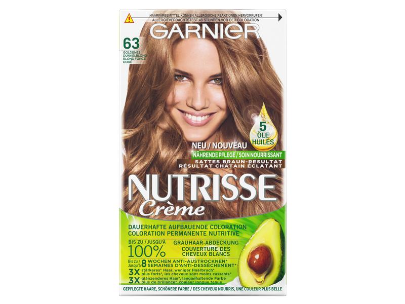 Garnier Haarcoloration Nutrisse Crème 63 Goldenes Dunkelblo Haarfarbe verleiht dem Haar seidig strahlenden Glanz