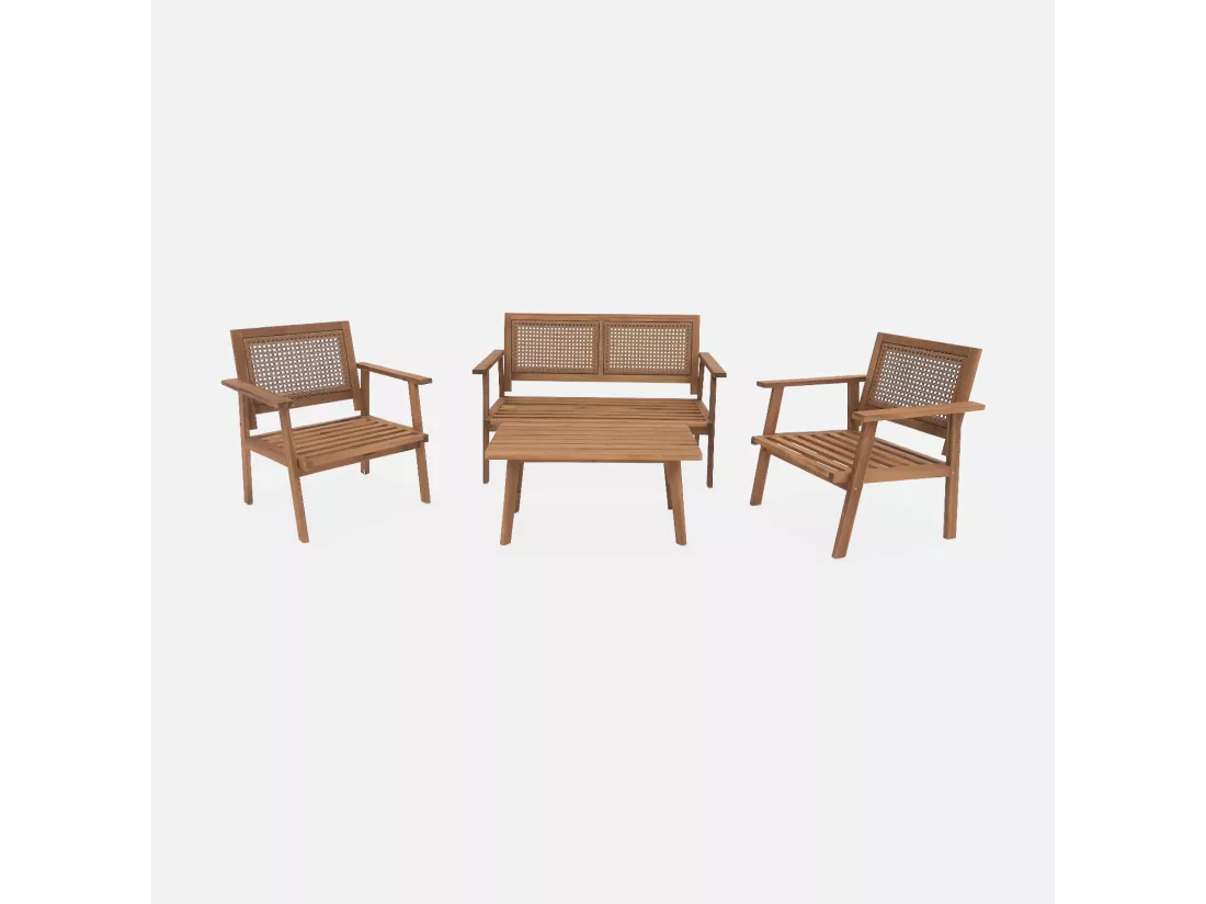 Salon de jardin. Bohémia. cannage rond. canapé 2 places. 2 fauteuils. 1 table basse 117x64x74 cm