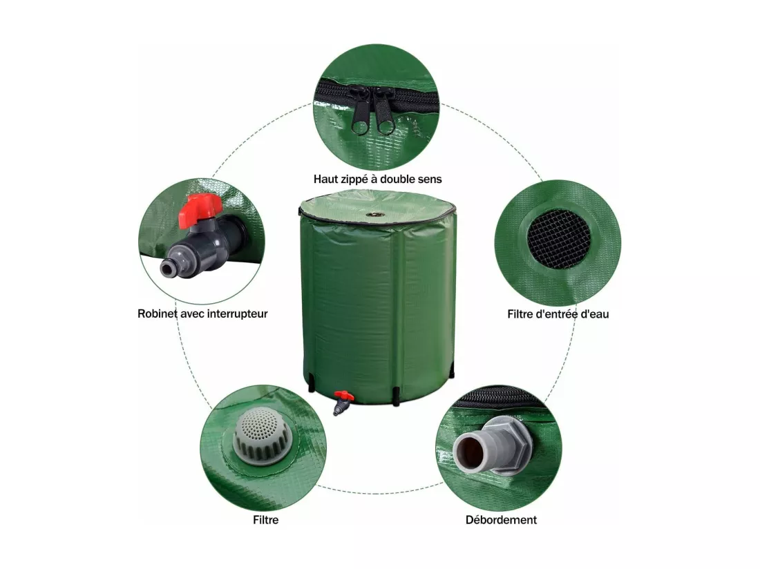 Réservoir Pliable Portatif 200L avec Le Récipient de Stockage d'eau de Filtre de Robinet, Réservoir Pliable Portatif 60x72CM Idéal pour l'Arrosage des Plantes de Jardin
